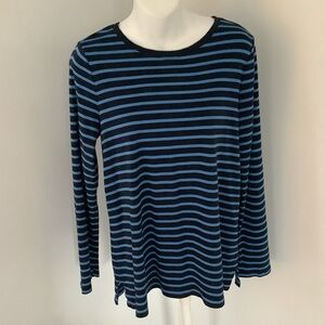 J. Jill Navy/Blue Striped Pima Crewneck Tee Sz. M